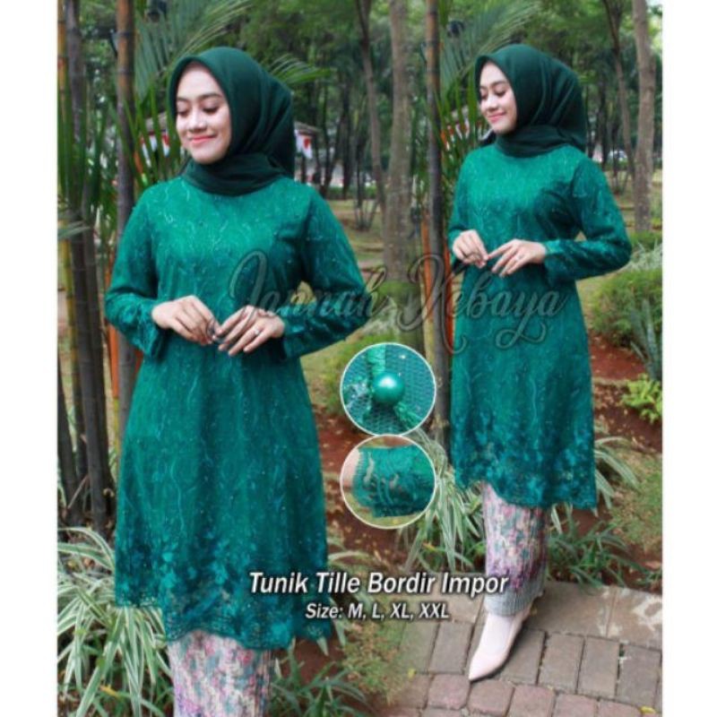 Set Kebaya Tunik Tulle bordir Mutiara- Baju Kebaya Modern - Kebaya Pesta-3