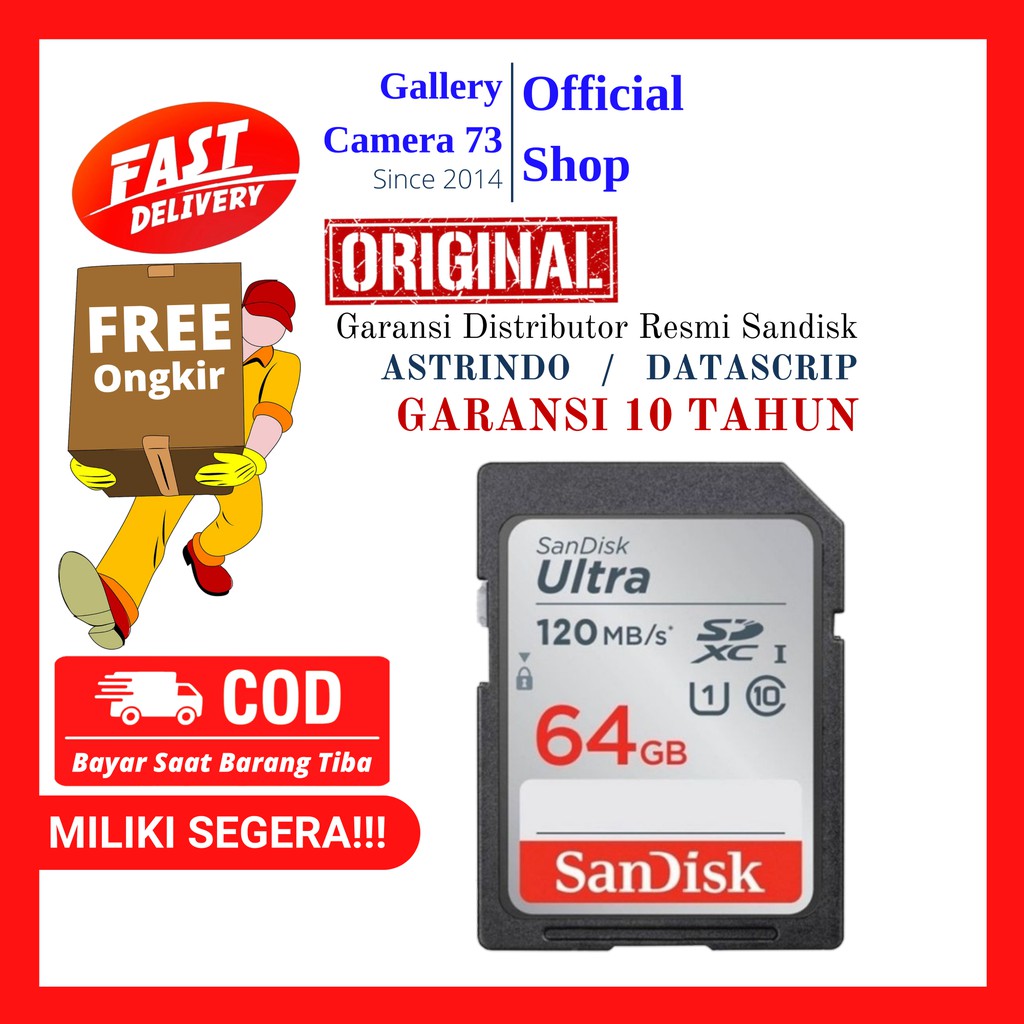 Sandisk ultra 64gb sd card memori sandisk original sandisk official store