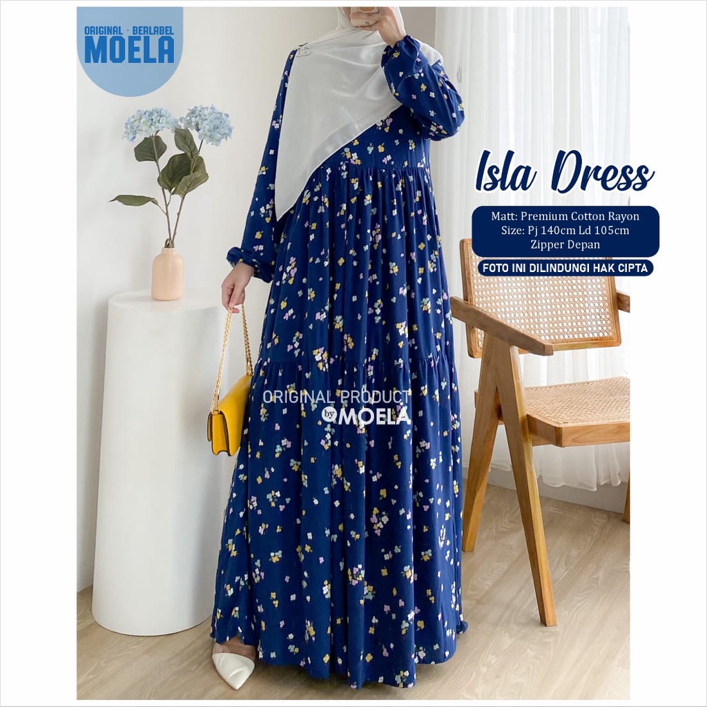 ISLA DRESS MAXY BY MOELA LD. 110CM PB. 140CM MATT. PREMIUM COTTON RAYON ZIPPER DEPAN (TRZ)