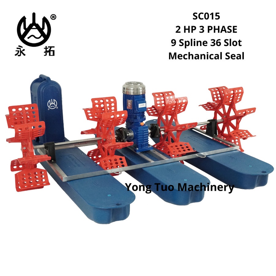 Kincir Air Tambak Yong Tuo SC015 2 HP 3 Phase 9 Spline 36 Slot 4 Kipas 3 Pelampung