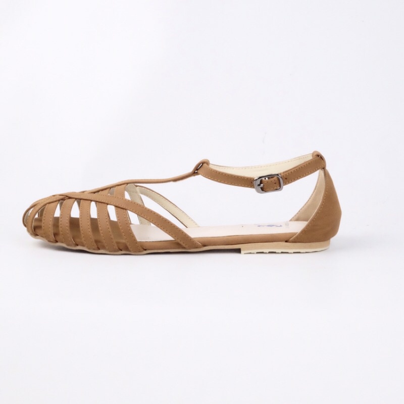 [SIAP KIRIM] BRShoes40 FT Tan Sandal Tali Casual Flat Wanita