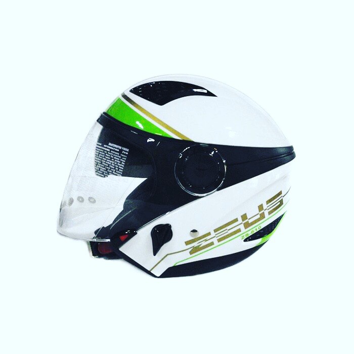 HM-2662 Zeus 610 White Green Putih Hijau Kawasaki Ninja Helm Double Visor Murah