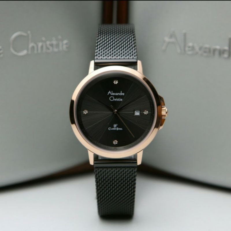 ALEXANDRE CHRISTIE AC2865 BLACK ROSEGOLD WANITA.ORIGINAL GARANSI RESMI 1 TAHUN