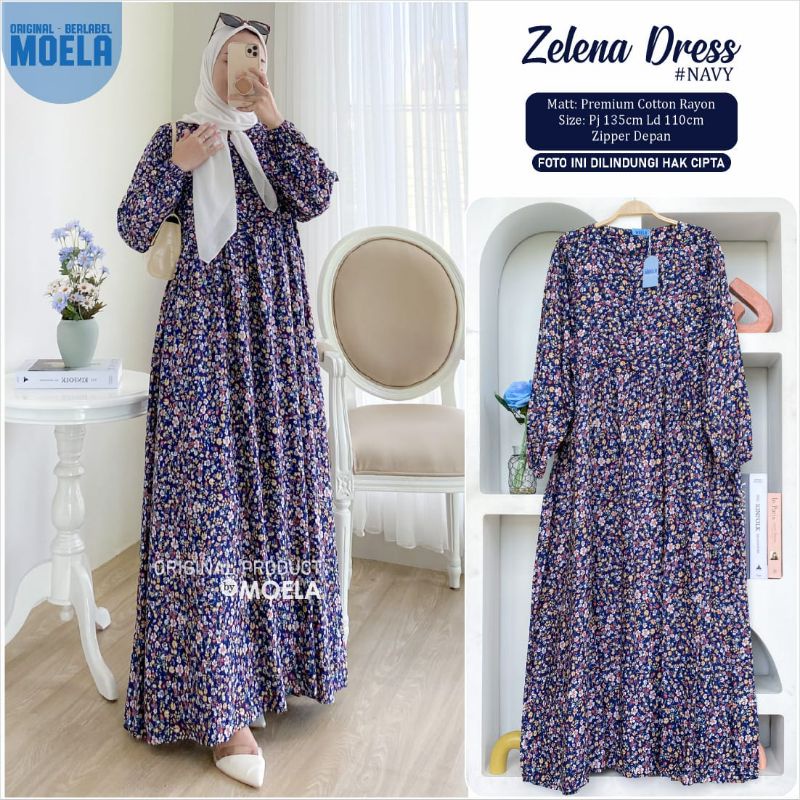 Zelena Yelan Bifia Jasmi Dress Gamis Original Ori Moela Berlabel Jumbo Allsize Busui Premium Catton Rayon-7