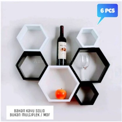 PROMO RAK HEXAGONAL SET 3 HIASAN DINDING KAYU RAK SUDUT KAYU HEKSAGONAL DEKORASI RUMAH CAFE KANTOR