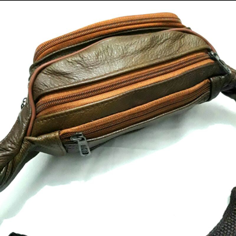 Tas Kulit Asli import 7 Ruang Tas Pinggang Kulit Waist Bag Kulit Tas Selempang Kulit Sling Bag