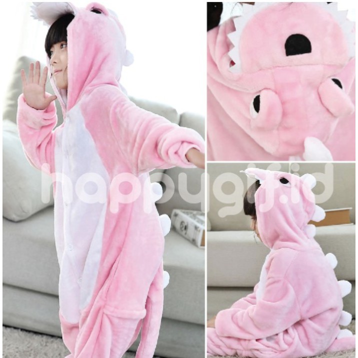 ONESIE PIYAMA KOSTUM ANAK - DINO GREEN PINK RED KID