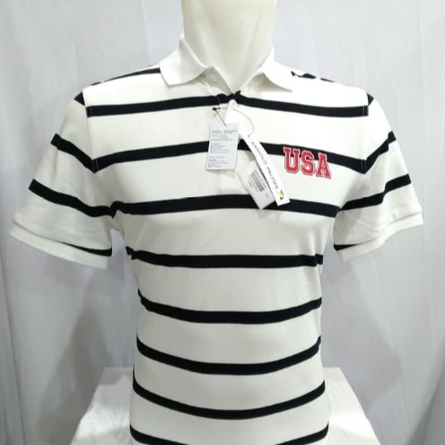 SALE Kaos Kerah Arnold Palmer Polo Shirt Putih Strip Hitam USA Original - Putih, M