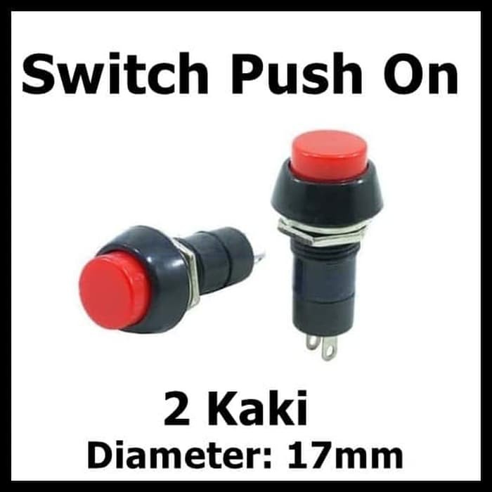 Saklar Push On Off 17mm Bulat Besar Merah Button 2 Pin Kaki