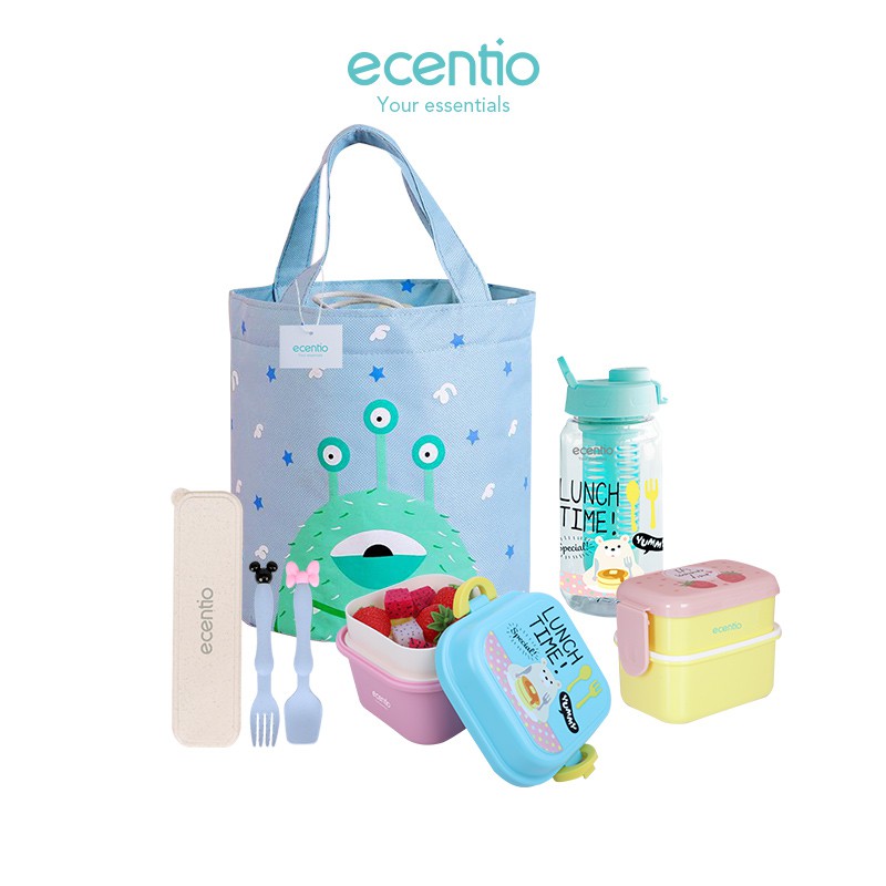 

Ecentio Anak-anak lunch box set/Botol minum&Kotak Bekal /tas bag/sendok/baby feeding box BPA FREE