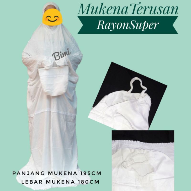 Mukena terusan putih polos rayon bali dingin adem