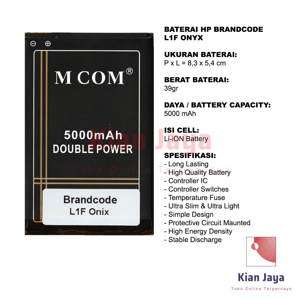 MCOM Baterai Hp Brandcode L1F Onyx Original Double Power Batre Batrai Battery Ori