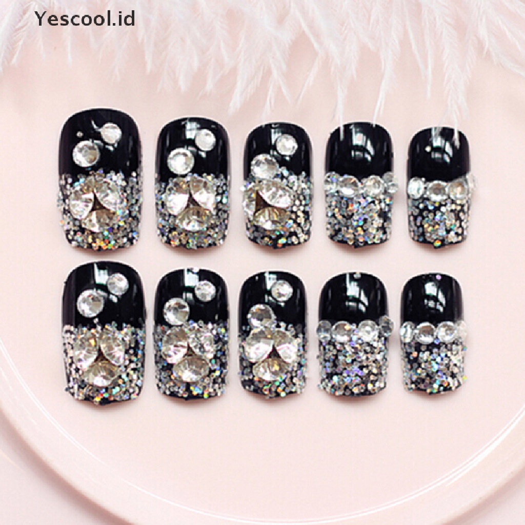 24pcs Kuku Palsu Full Cover Bahan Akrilik Warna Hitam Untuk Nail Art