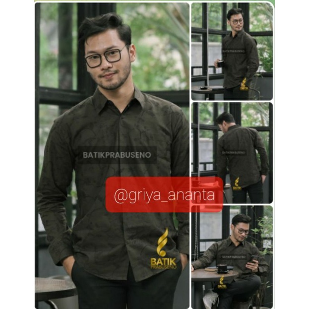 BAJU HEM PRIA BATIK PRINTING SLIMFIT LENGAN PANJANG ORIGINAL BATIK PRABUSENO ATASAN KERJA PRIA BATIK