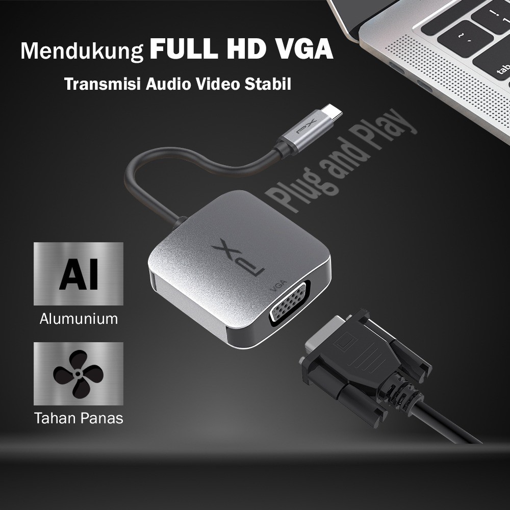 Konverter Usb Type-c to vga PX 1080p full hd uch1v Uch-1v