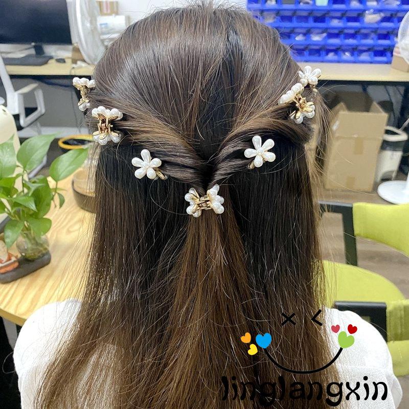 LLX-Mini Pearl Hair Barrettes, Sweet Flower Hair Clips Hair Pins Decorative Hair Accessories for Women Girls