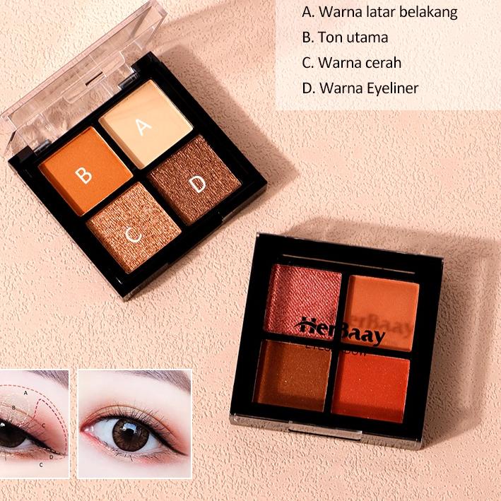 ✅Viral Banget❤ Herbaay  Eyeshadow Palette make up pallette 4 Colour Palette + 4 in 1 Kapsul kuas mak