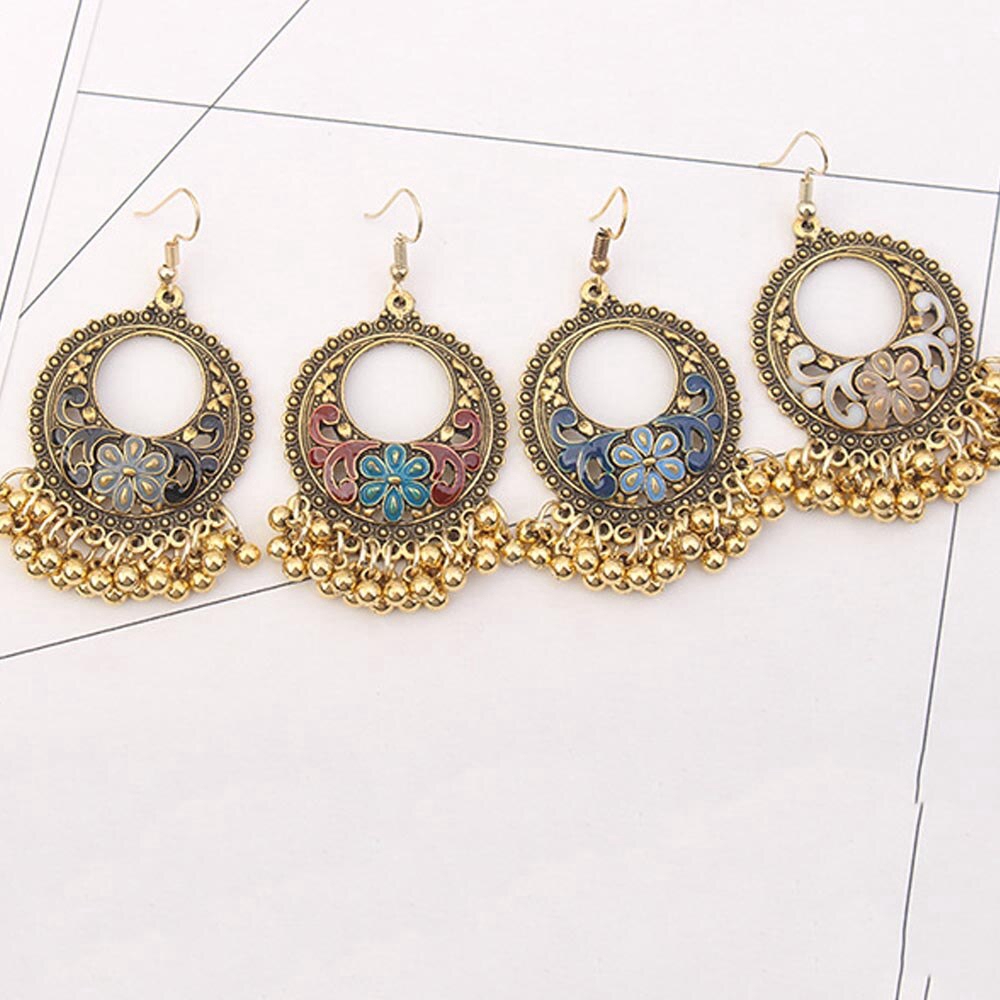 Anting Kait Gantung Plating Gold Desain Ukiranrumbai Gaya Vintageetnikbohoantikindian Untuk Wanita