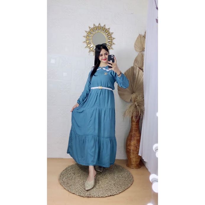 Daster Midi Dress Ghifaa Ruflle || Dress Wanita Busui Resleting Dapan Baju Wanita Homedress Homewear