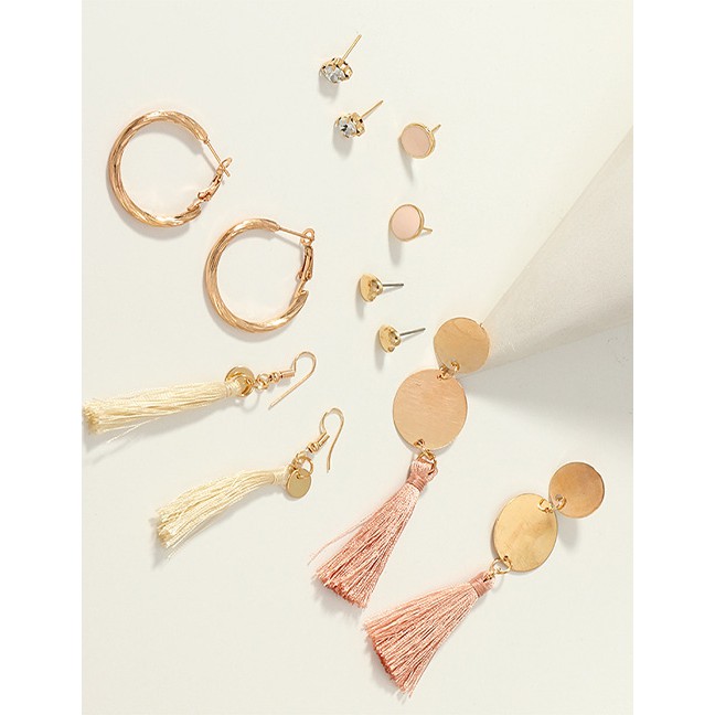 LRC Anting Set Fashion Gold Tassel Earrings Set Of 6 F50585