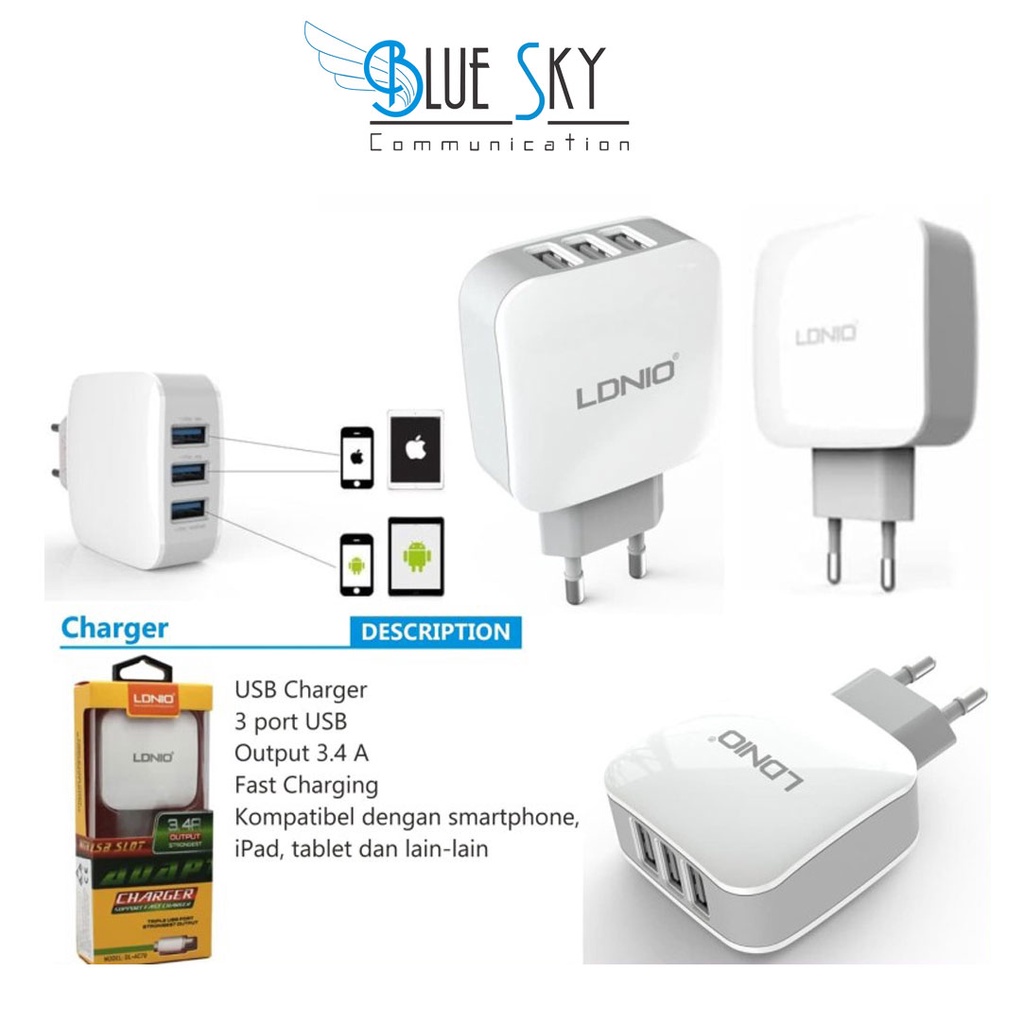 CHARGER LDNIO DL-AC70 3 USB 3.4A