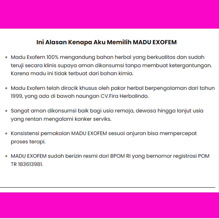 Madu Exofem Obat Herbal Keputihan Kewanitaan Bau Gatal Abnormal Haid Terlambat yg Paling Ampuh BPOM