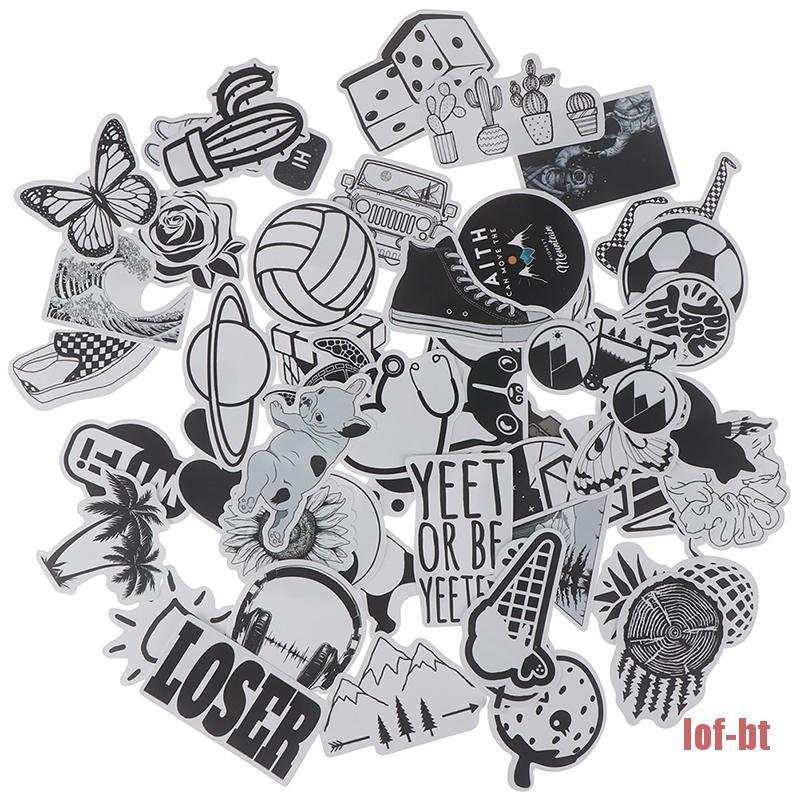 50 Pcs Stiker Warna Hitam Putih Untuk Skateboard Laptop Koper Gitar Sepeda Mobil Bomb