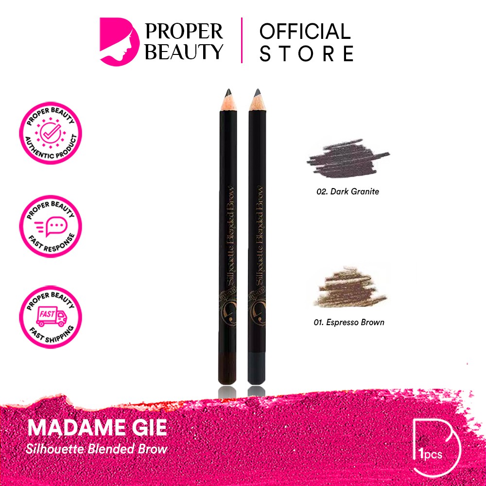 MADAME GIE Silhouette Blended Brow Indonesia / Pensil Alis / Eyebrow / Waterproof Long Lasting Smudgeproof Pigmented Natural / Espresso Brown Dark Granite Black Color Warna Hitam Coklat Brow Anti Air Tahan Lama / Makeup Cosmetic Kosmetik Face Eye Make Up