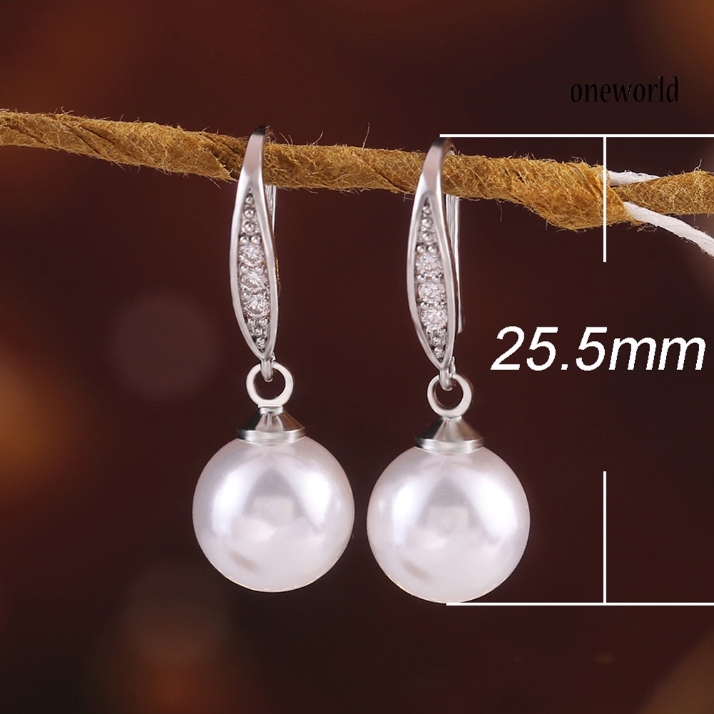 OW# Elegant Women Rhinestone Inlaid Faux Pearl Dangle Hook Earrings Jewelry Gift