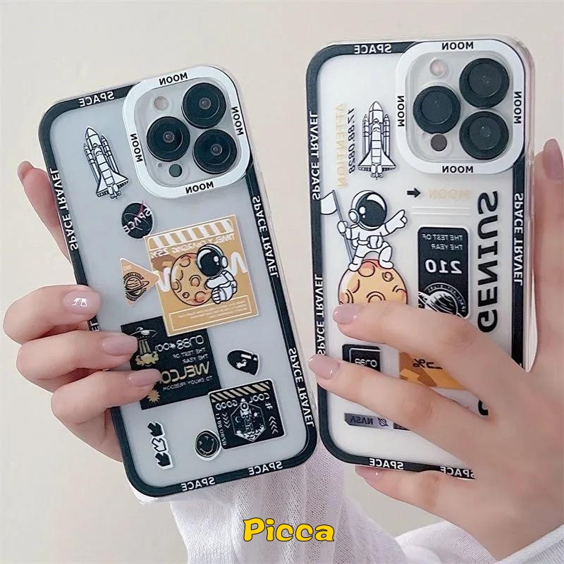 IPHONE Casing Ponsel Transparan NASA Astronot Planet Trendi Kompatibel Untuk Iphone11 14 13 12 Pro Max7 8 Plus 11 14 XR 6 6s Plus X XS MAX SE 2020 Clear Shockproof Soft TPU Cover