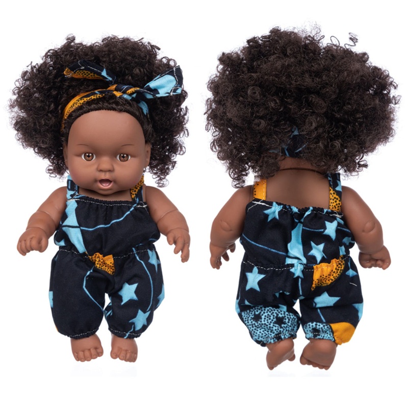 Mary African Mainan Bayi Hitam Dengan Rambut Keriting Kartun Simualsi Natal Untuk Boneka Lucu Mini Anak Laki-Laki Perempuan