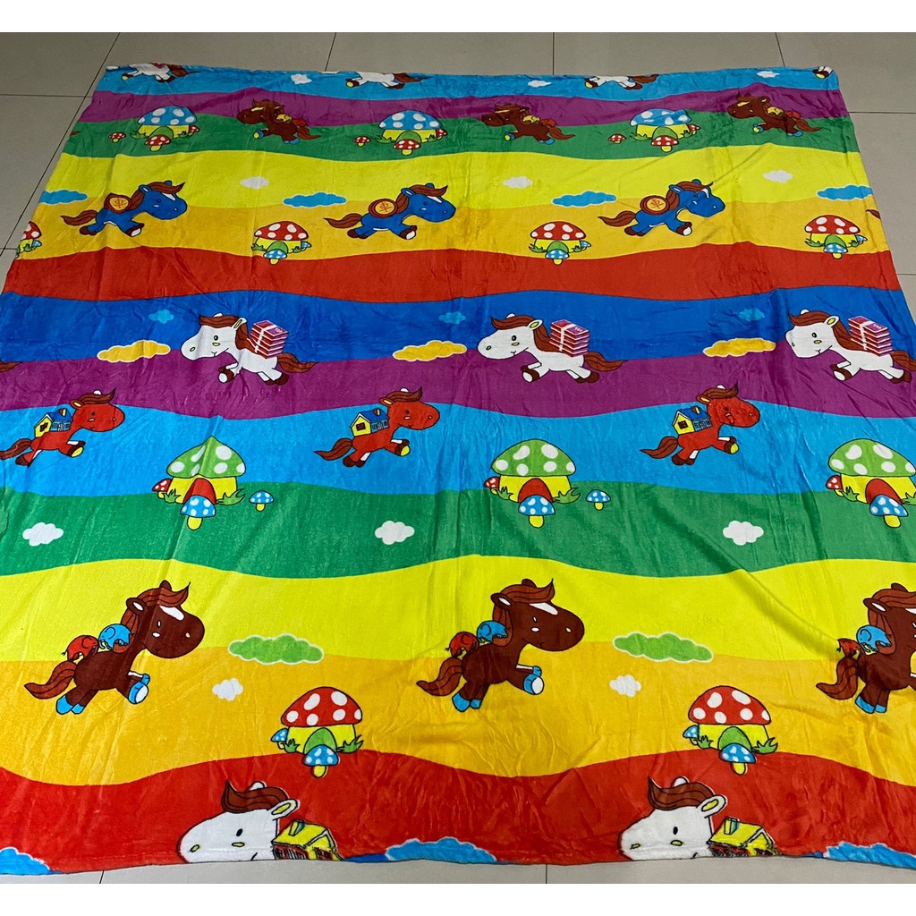 Selimut Bulu Halus Lembut Anak dan Dewasa Ukuran 200x200cm dan 180x200cm Kelinci Strawberry Cherry Bunga Unicorn Bear