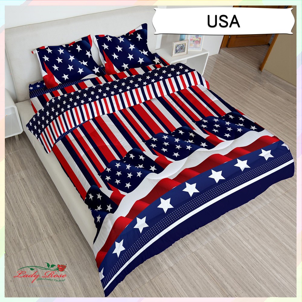 LADY ROSE Bedcover + Sprei Rumbai 180x200 / 160x200 motif USA - King Queen LadyRose 180 BC amerika