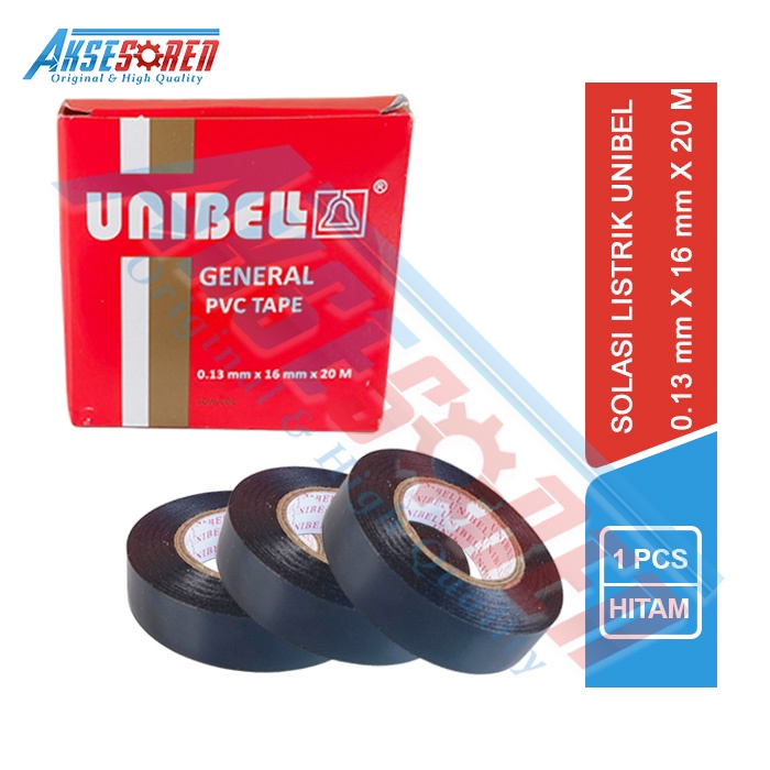 

Isolasi Kabel Unibell General Pvc Tape [0.13 Mm X 16 Mm X 20 M] / Lakban Listrik / Perekat / Solasi Kabel Tahan Panas / Isolasi Listrik Hitam / Tape / Selotip Kecil