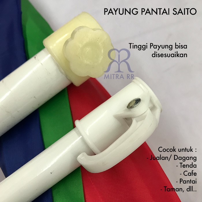 Payung Pantai UV Pelangi Taman Cafe Tenda Jualan Dagang Parasol Saito 220 cm - Free Packing Bubble Wrap dan Dus