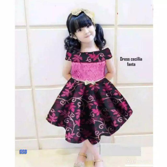 Dress Cecilia/casual Dress Anak Cewe/terusan Dress Batik Anak Prempuan/gaun Anak/baju Anak Murah