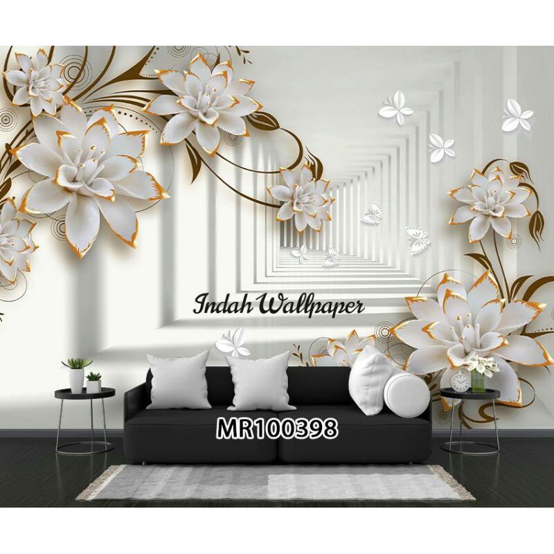 Wallpaper Dinding Mural 3D Photowall Motif Aneka Bunga  Varian Mutiara Mewah Gold