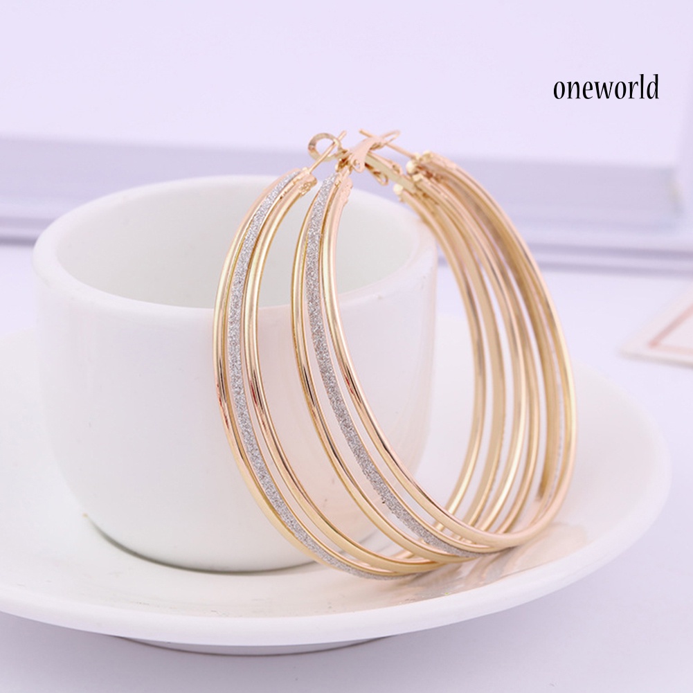 OW@ Women Fashion Frosted Multilayer Round Circle Dangle Earrings Party Jewelry Gift