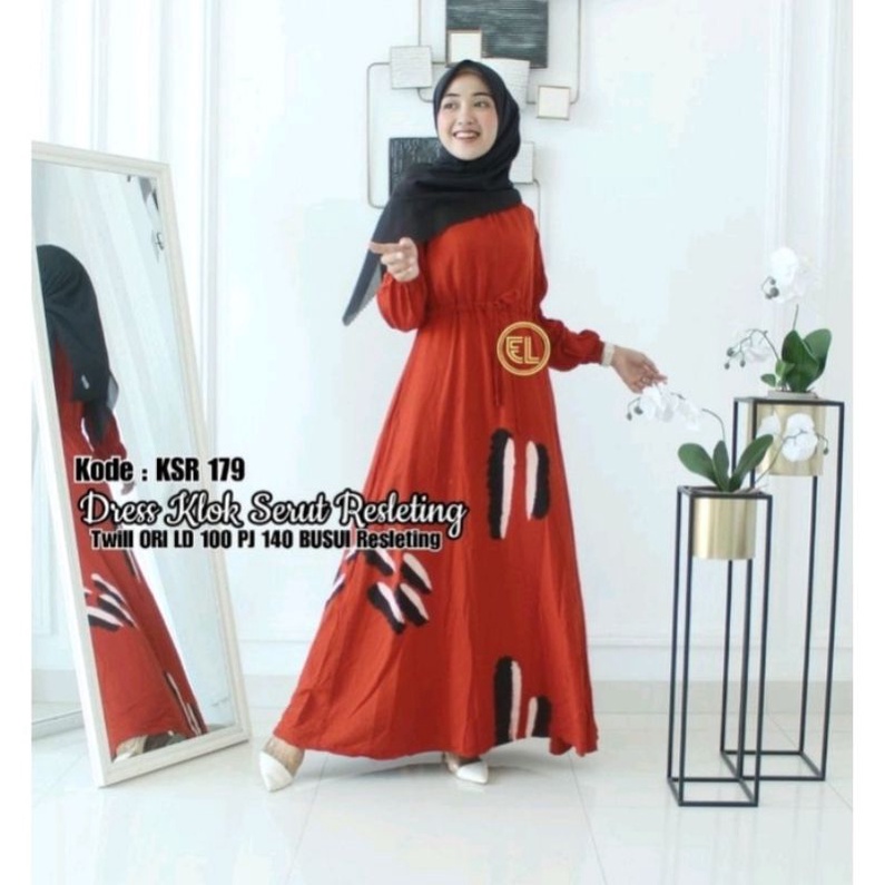 Gamis dress twill ORI ELZAF kancing serut