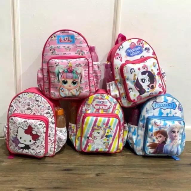 TAS BERANAK BOTOL MINUM TEMPAT MAKAN 3IN1 TAS SEKOLAH RANSEL ANAK SEKOLAH PEREMPUAN PG TK SD