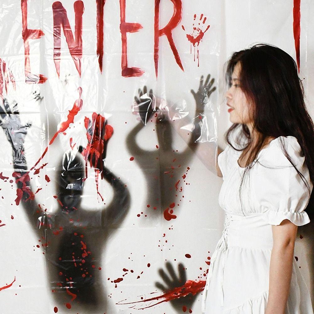 [Elegan] Stiker Jendela Removable Bloody Door Poster Jangan Masuk DIY Horror Handprint Alat Peraga Rumah Berhantu