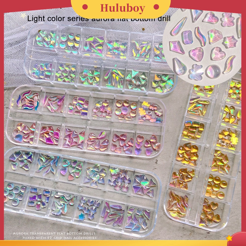 Huluboy Huluboy♡ 1 Kotak 12 Grids Glitter Bahan Resin Untuk Dekorasi Manicure