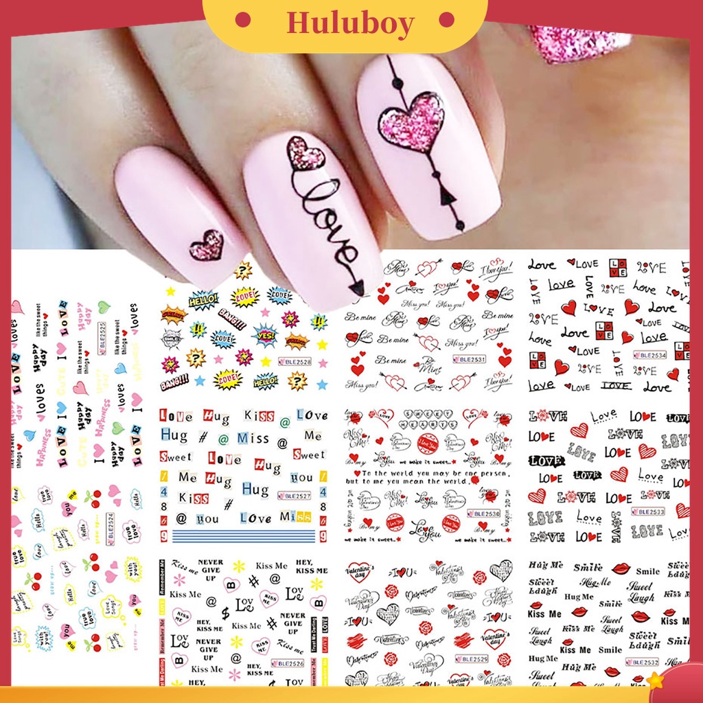 Huluboy Huluboy♡ Stiker Kuku Desain Valentine Romantis Ultra Tipis DIY Untuk Manicure