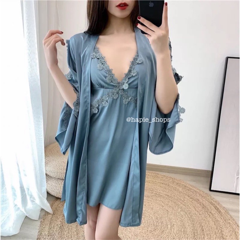 Melody Kimono set/kimono satin tidur/kimono silk murmer/kimono pengantin seserahan/kimono lingerie