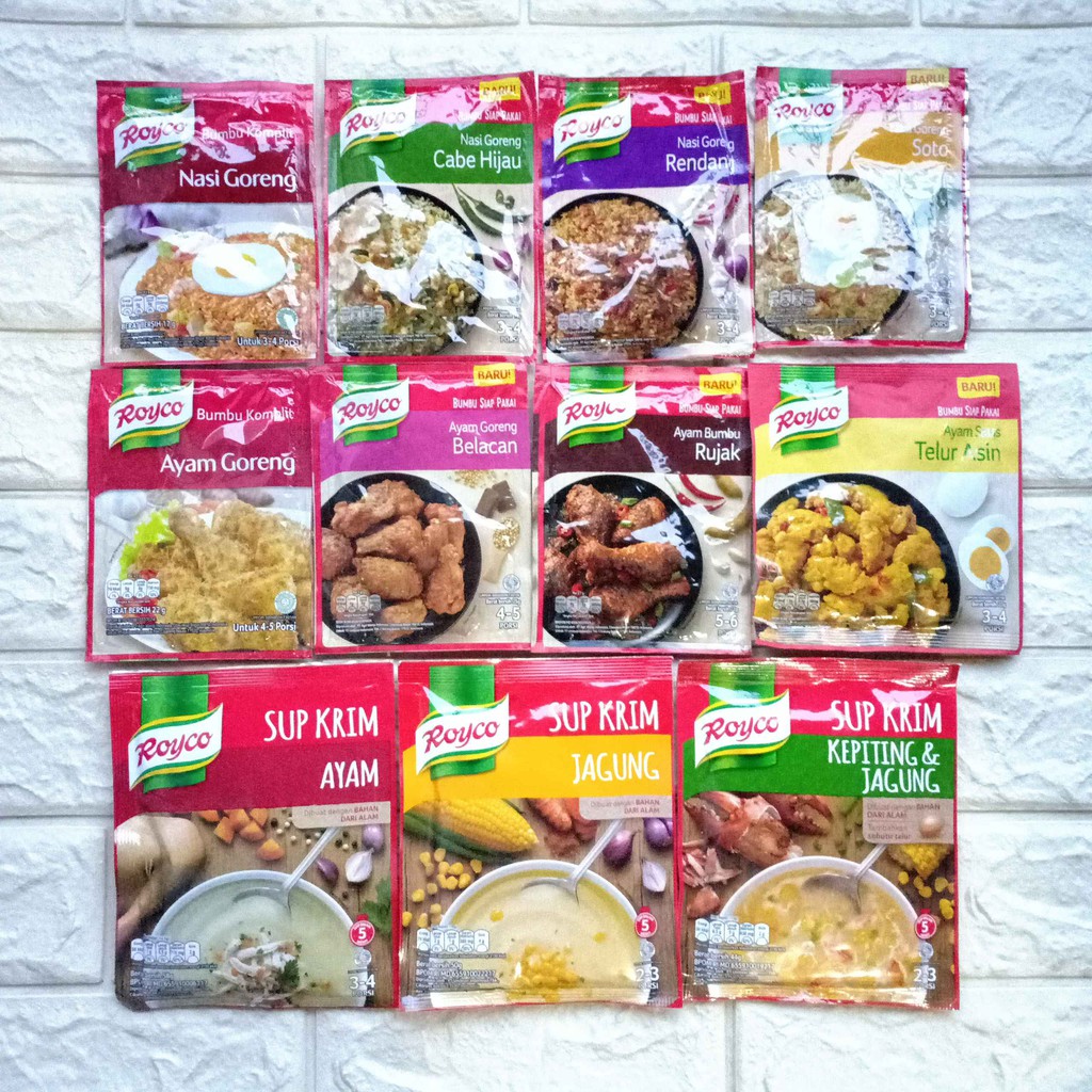 Royco Bumbu Komplit Nasi Goreng Rendang Cabe Hijau Ayam Belacan Telur Asin Sup Krim Jagung Kepiting