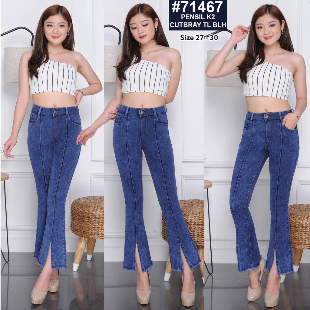 Celana jeans cutbray wanita kekinian / Celana cutbray wanita jeans belah / Celana jeans wanita cutbray rawis belah