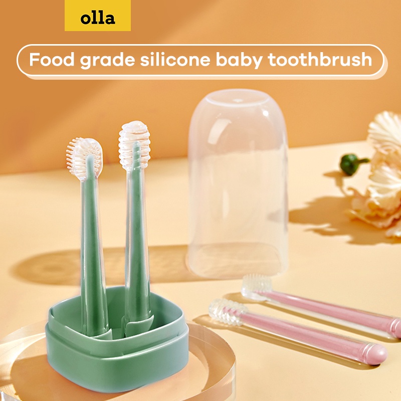 olla Perawatan Mulut Bayi Obat Kumur Bayi Silicone Set Sikat Lidah Bayi dan Sikat Gigi Bayi 2 in 1 Sikat Gigi Silikon