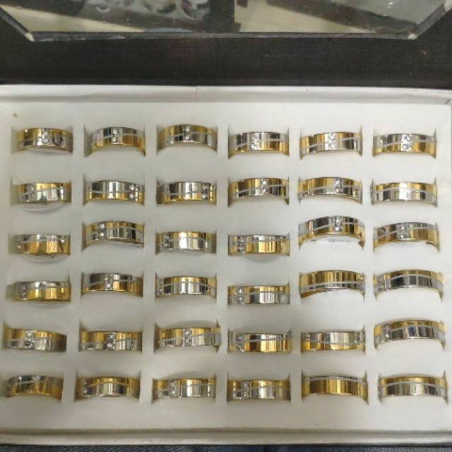 Cincin titanium isi 36pcs permata double