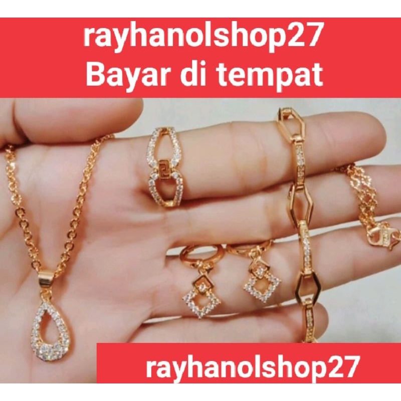 perhiasan wanita titanium xuping anti karat mewah satu set lapis mas 24K