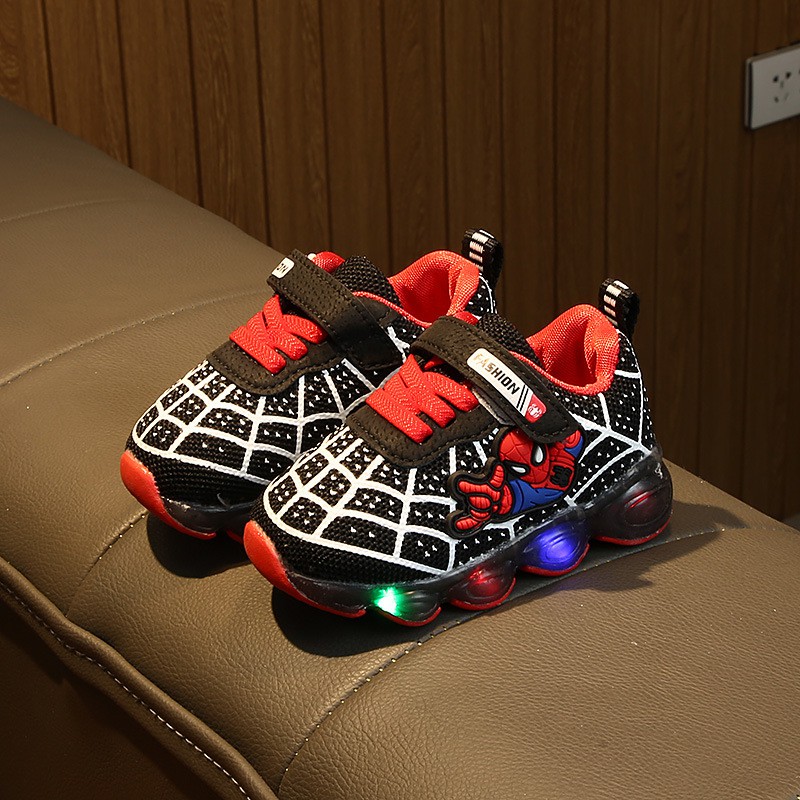 Limited Edition - Sepatu Sneakers LED Anak Laki-laki Motif Spiderman Import